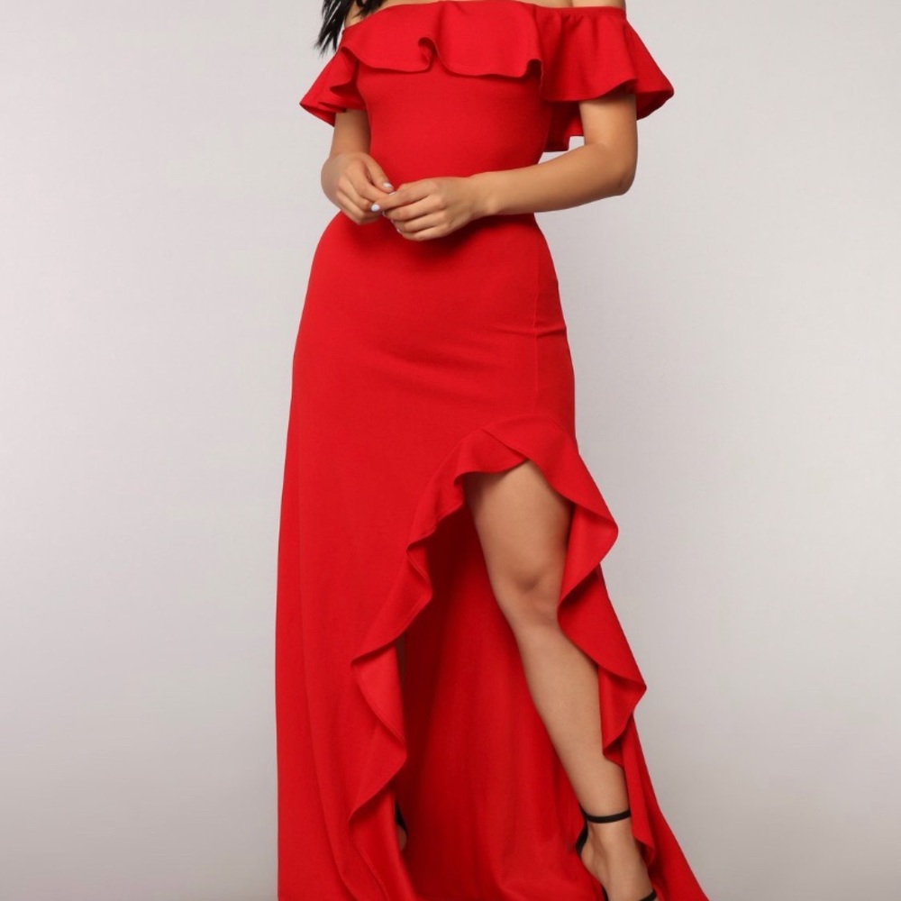 Red ruffle dress